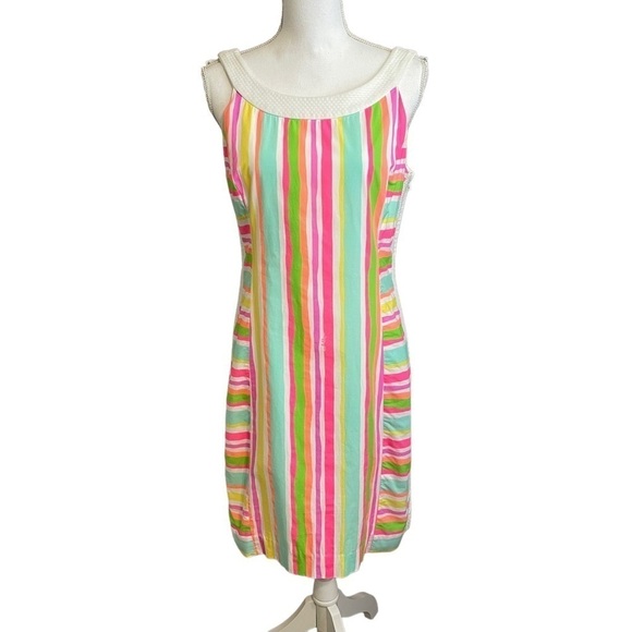 Lilly Pulitzer Spicy Stripe Neon Sleeveless Darcy Rainbow Back Bow Dress. Sz 10 - Picture 1 of 16